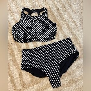 Athleta Black and White Striped Bikini Set